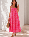 Musselin Sommerkleid, Palmblätter, Neon-Koralle
