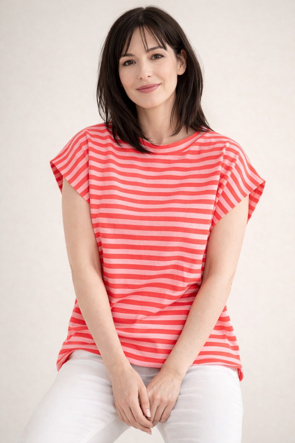 T-Shirt, Cap-Sleeves, Streifen, 4 Farben