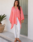 Musselin Bluse, Batwing, Oversize, Neon-Leo, Orange