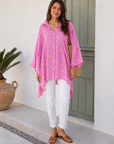 Musselin Bluse, Batwing, Oversize, Violett-Leo