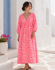 Musselin Kleid, rückenfrei, Rosa-Leo