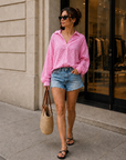 Musselin Bluse, Rosa-Leo