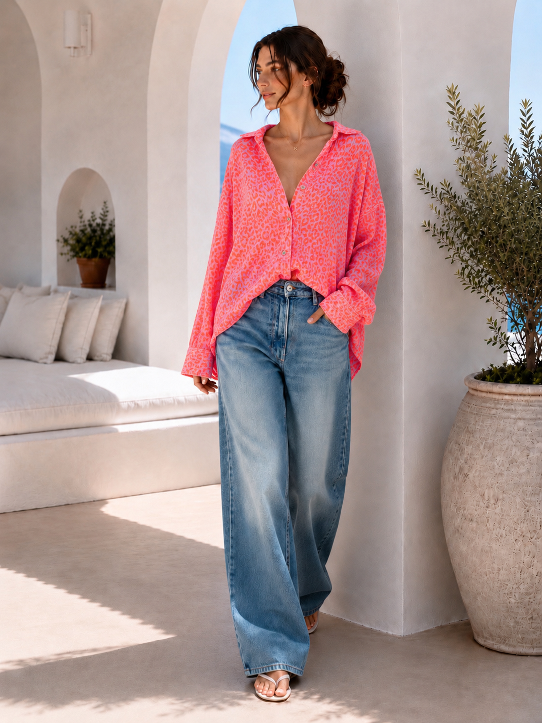 Musselin Bluse, Neon-Leo, Orange