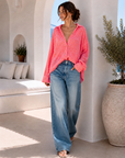 Musselin Bluse, Neon-Leo, Orange