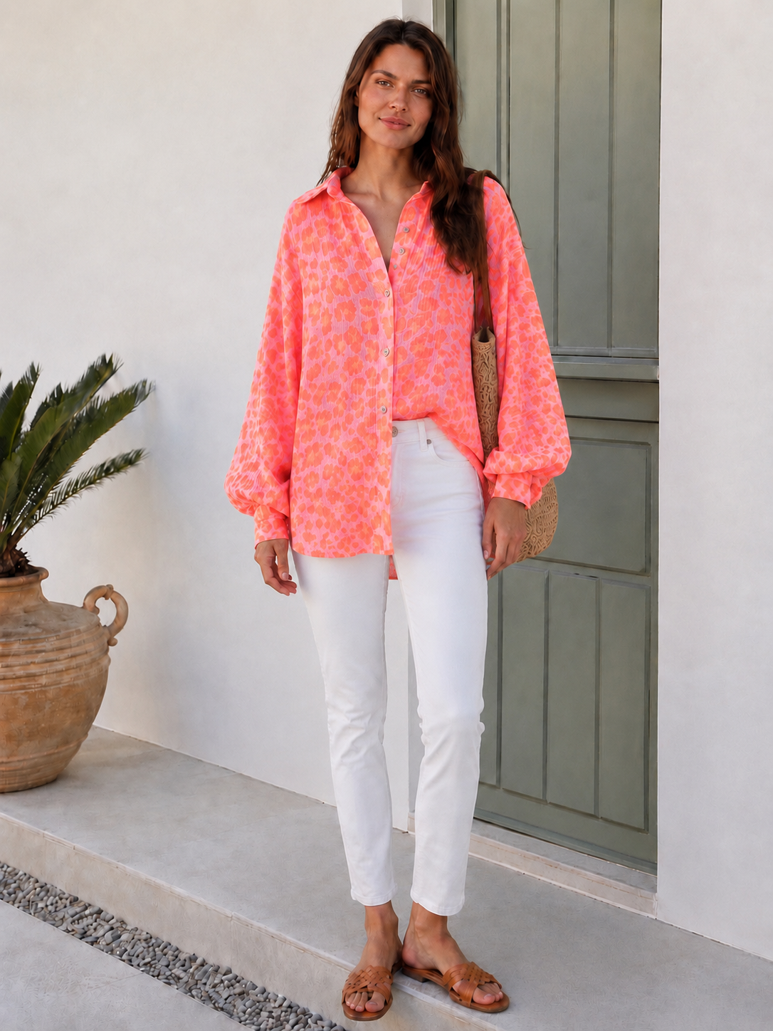 Musselin Bluse, Wild-Leo, Orange-Violett