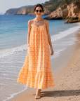 Musselin Sommerkleid, Palmblätter, Neon-Gelb