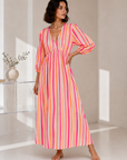 Musselin Kleid, rückenfrei, breite Streifen, Neon-Weiß