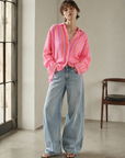 Musselin Bluse, breite Streifen, Neon