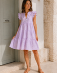 Musselin Tunika, Violett-Streifen
