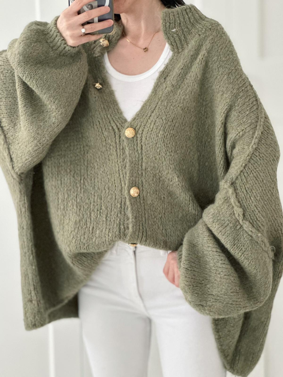 Oversize Strickjacke, goldene Knöpfe, 10+Farben