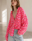 Musselin Bluse, Wild-Leo, Pink-Weiß