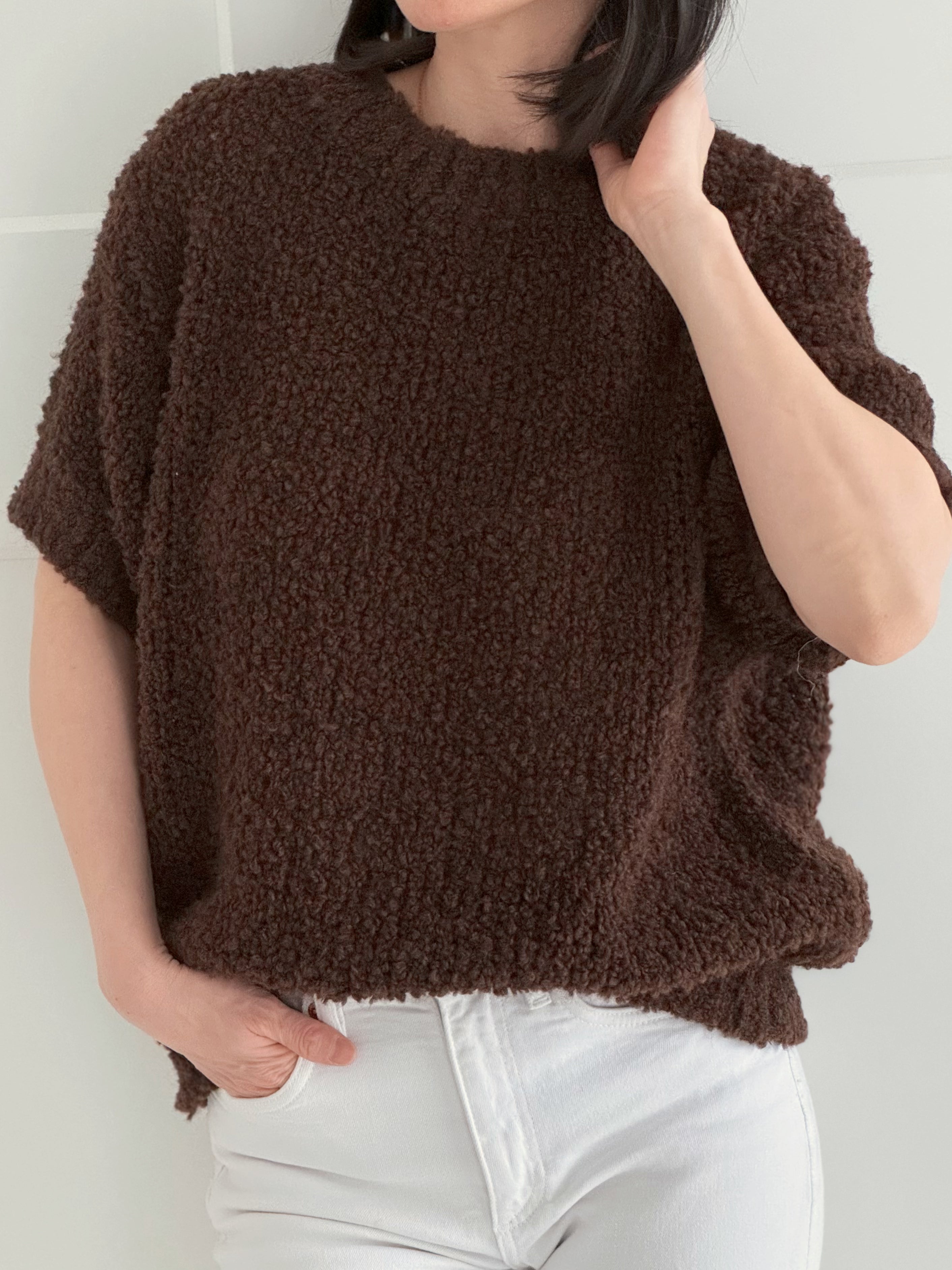 Kurzarm Bouclé Pullover, 5 Farben