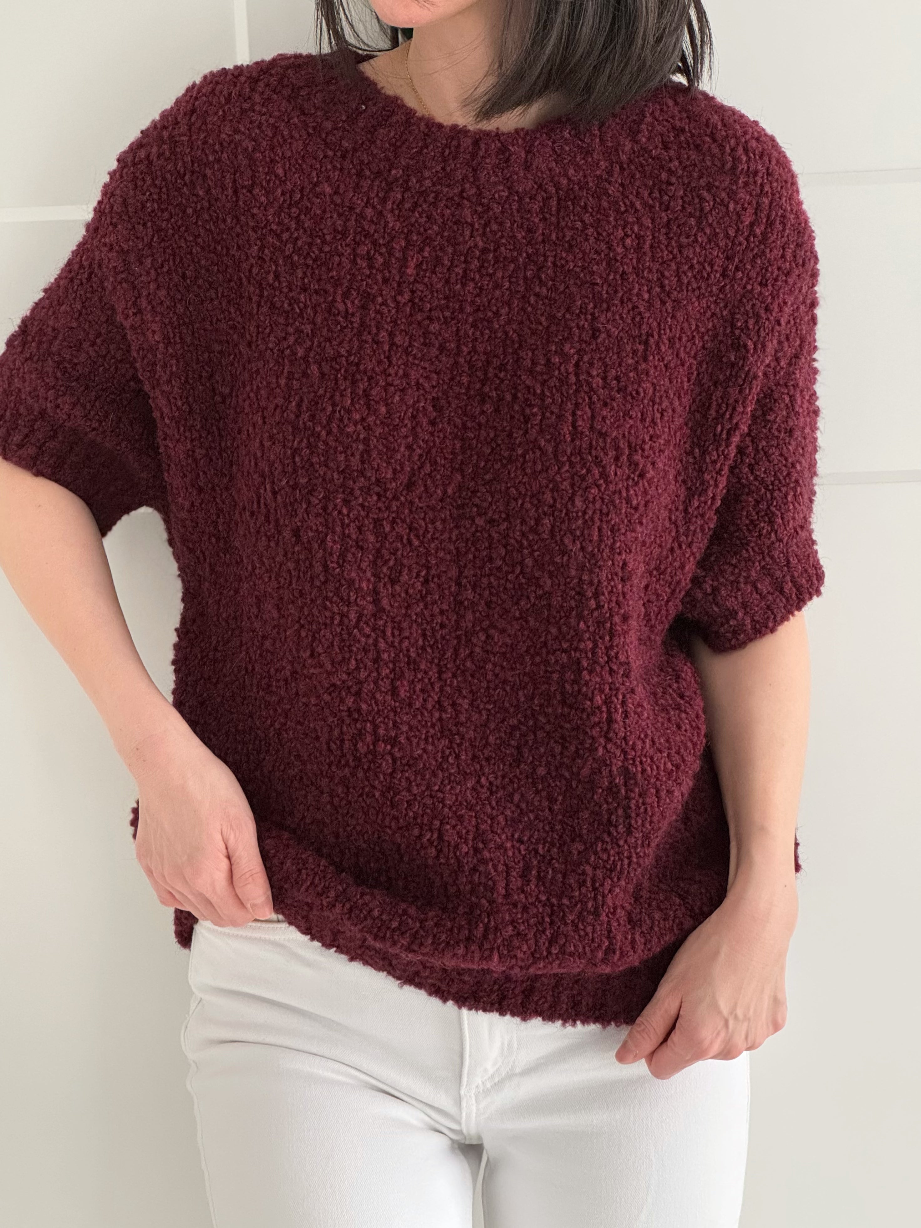 Kurzarm Bouclé Pullover, 5 Farben