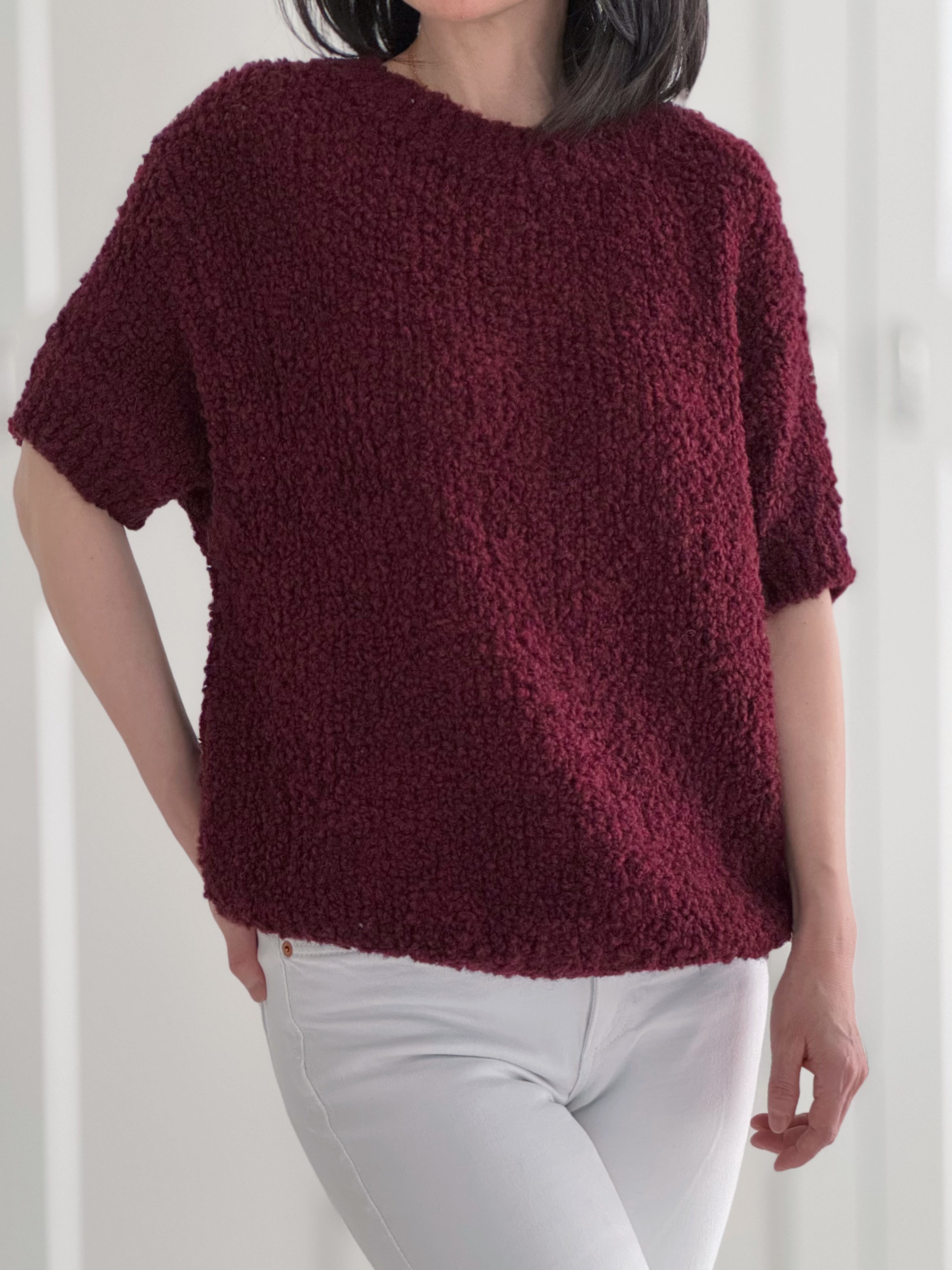 Kurzarm Bouclé Pullover, 5 Farben