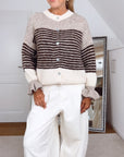 Strickjacke, Streifen, Volantbündchen, Cappuccino