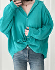 Musselin Bluse, regular, Cyan