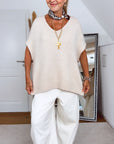 Oversize Pullunder, Mohair, Knopfdetail, Beige
