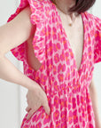 Musselin Kleid, Rückenausschnitt. ärmellos, Pink-Leo