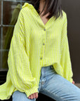 Musselin Bluse, Neon-Streifen, Gelb