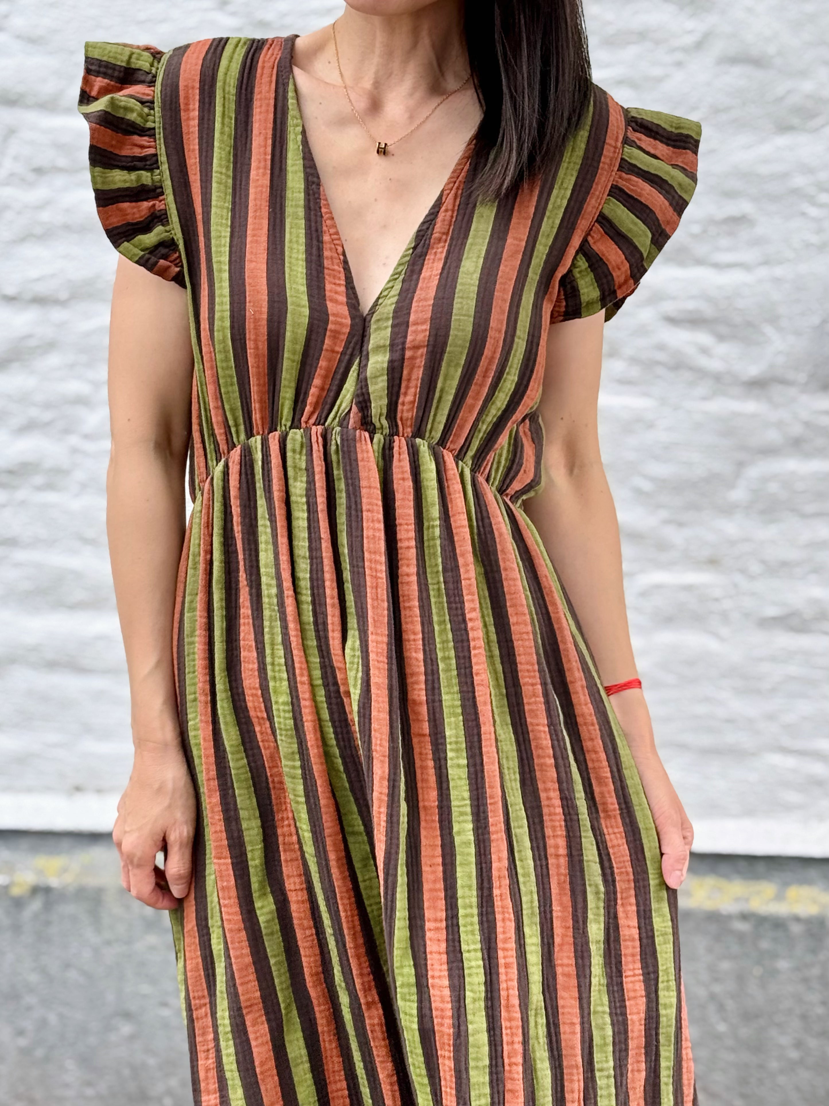 Musselin Kleid, Rückenausschnitt, ärmellos, breite Streifen, 4 Farben