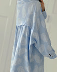 Musselin Bluse, Feder-Print, Oversize, 3 Farben