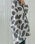 Musselin Bluse, Feder-Print, Oversize, 3 Farben