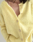 Bouclé Cardigan, große goldene Knöpfe, Gelb