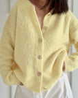 Bouclé Cardigan, große goldene Knöpfe, Gelb