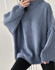 Pullover, flauschi, Stehkragen, Jeansblau