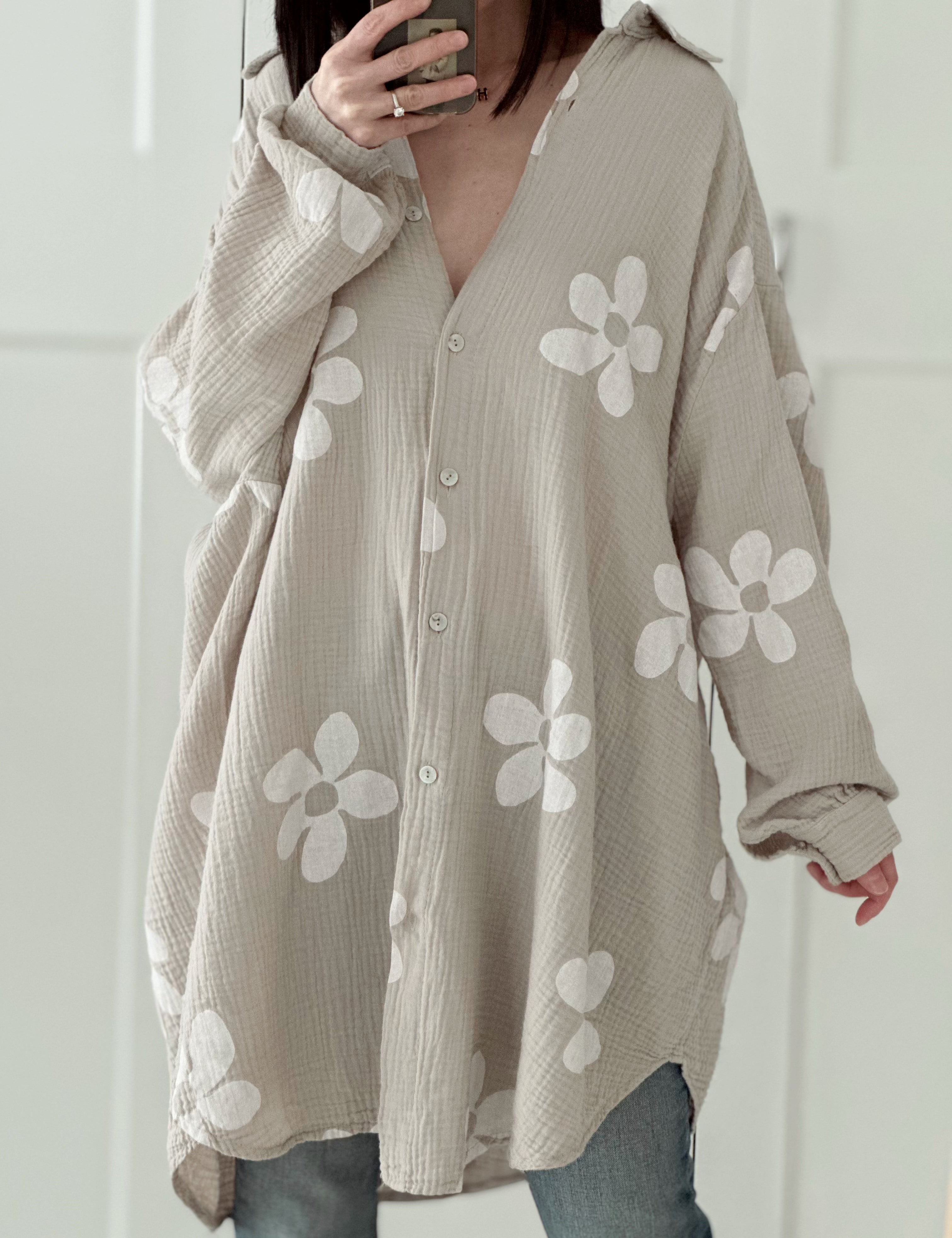 Musselin Bluse, Blumen, Oversize, 6 Farben