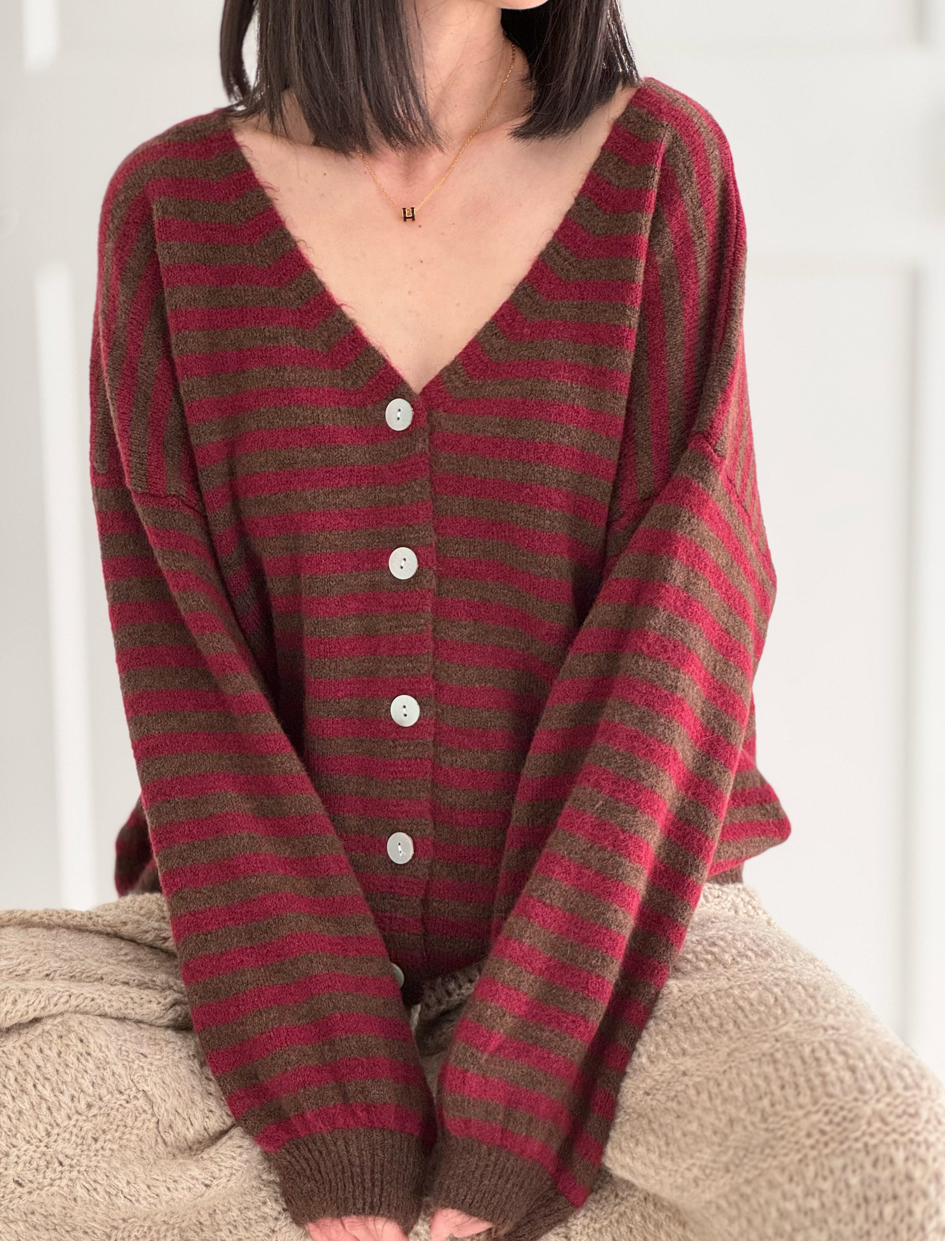 Strickjacke, Streifen, Flauschi, II, 5 Farben