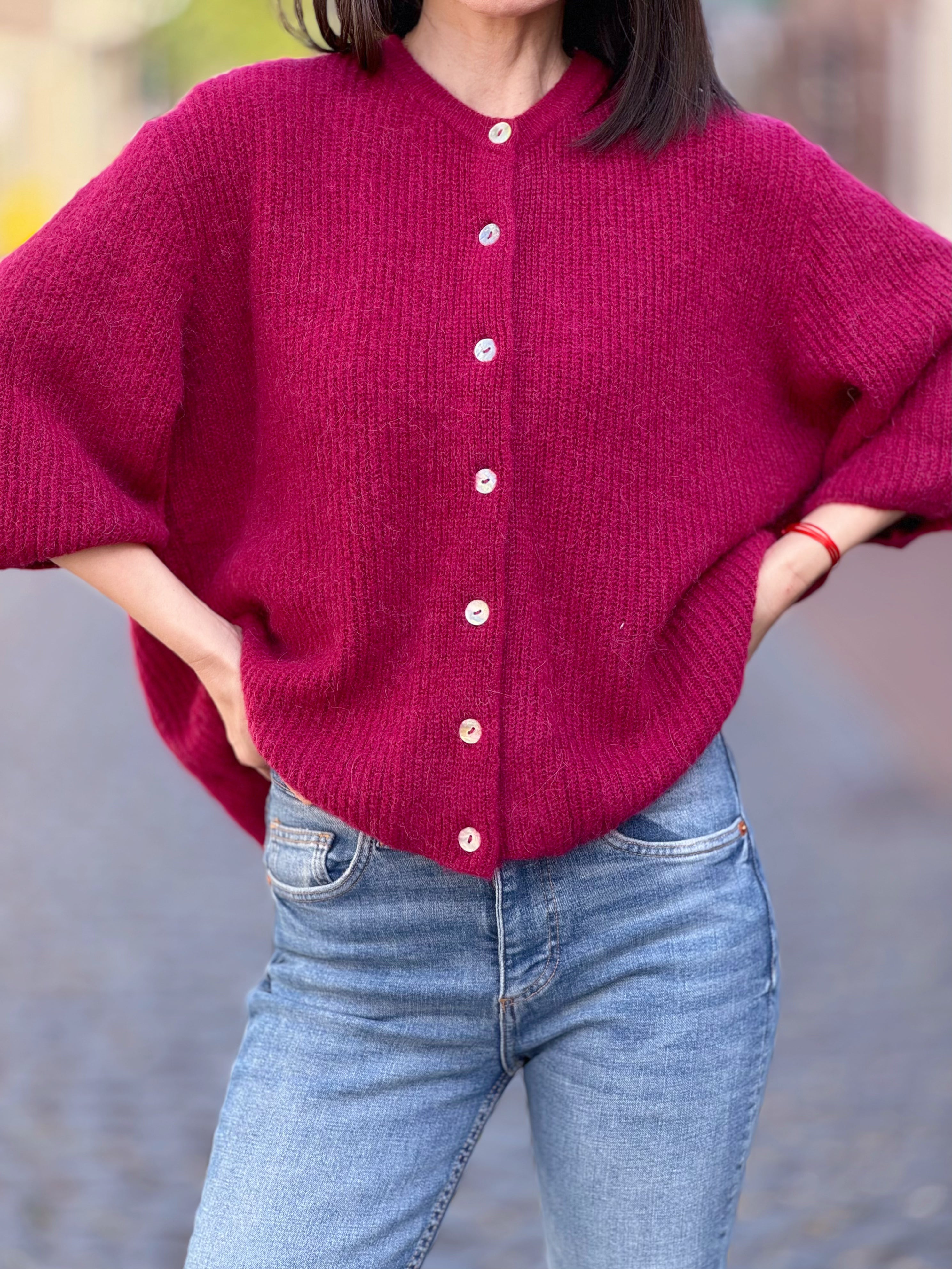 Strickjacke, Alpaka, Oversize, 3/4 Ärmel, 5 Farben