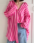 Musselin Bluse, breite Streifen '25, Oversize, 3 Farben