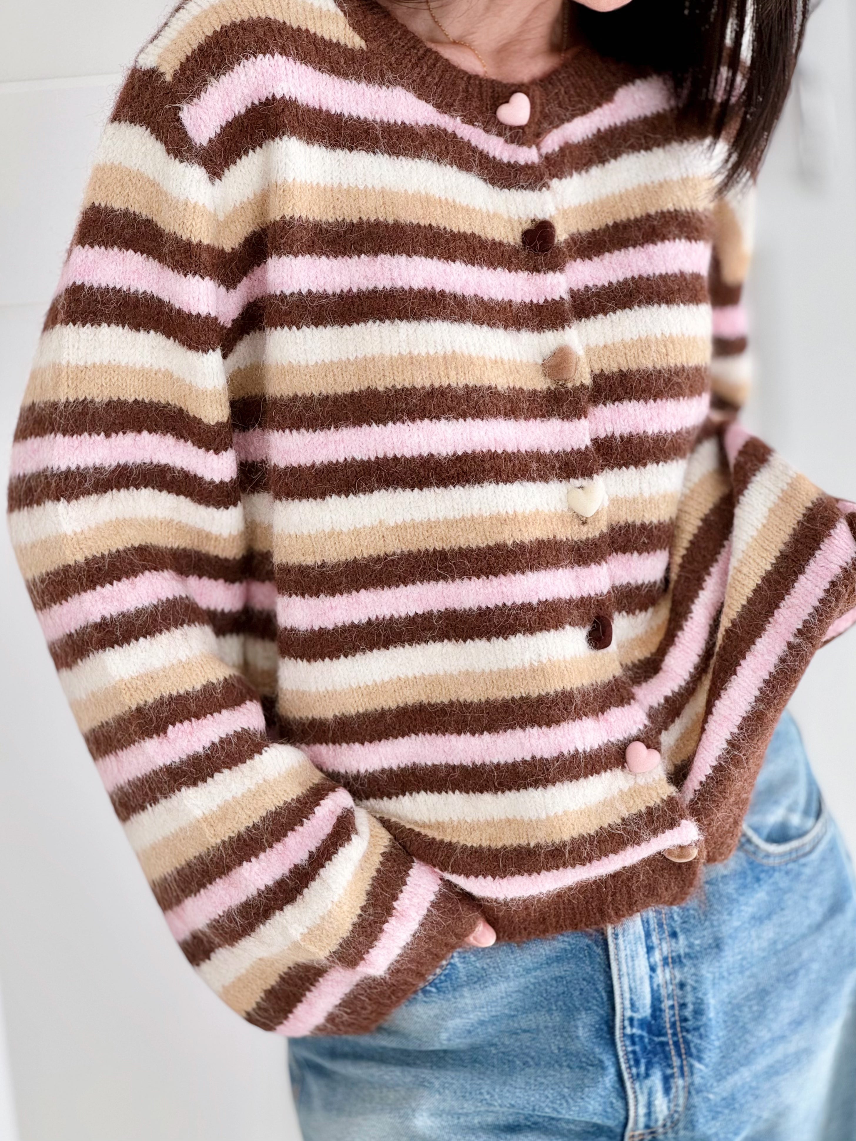 Strickjacke, bunte Streifen, 2 Farben