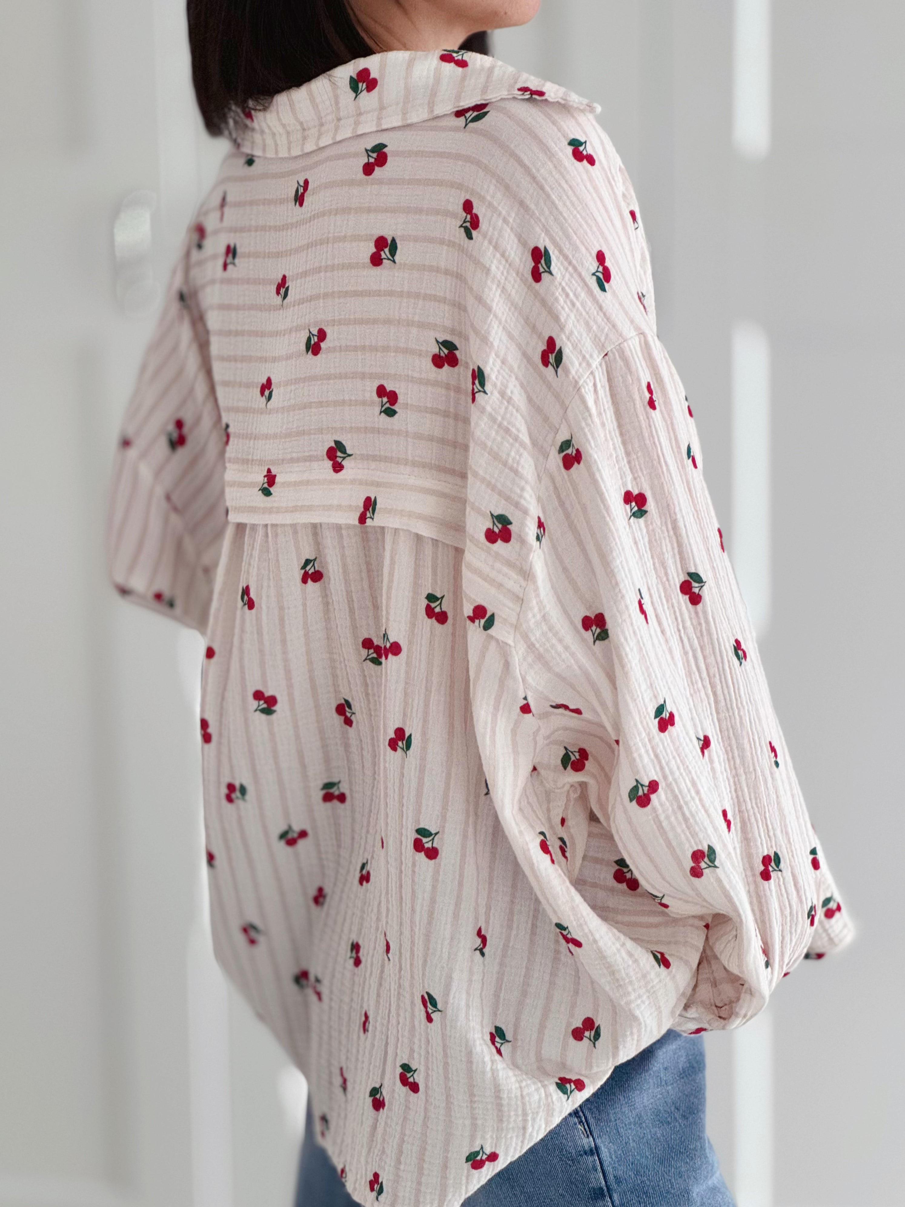 Musselin Bluse, Cherry, 4 Farben