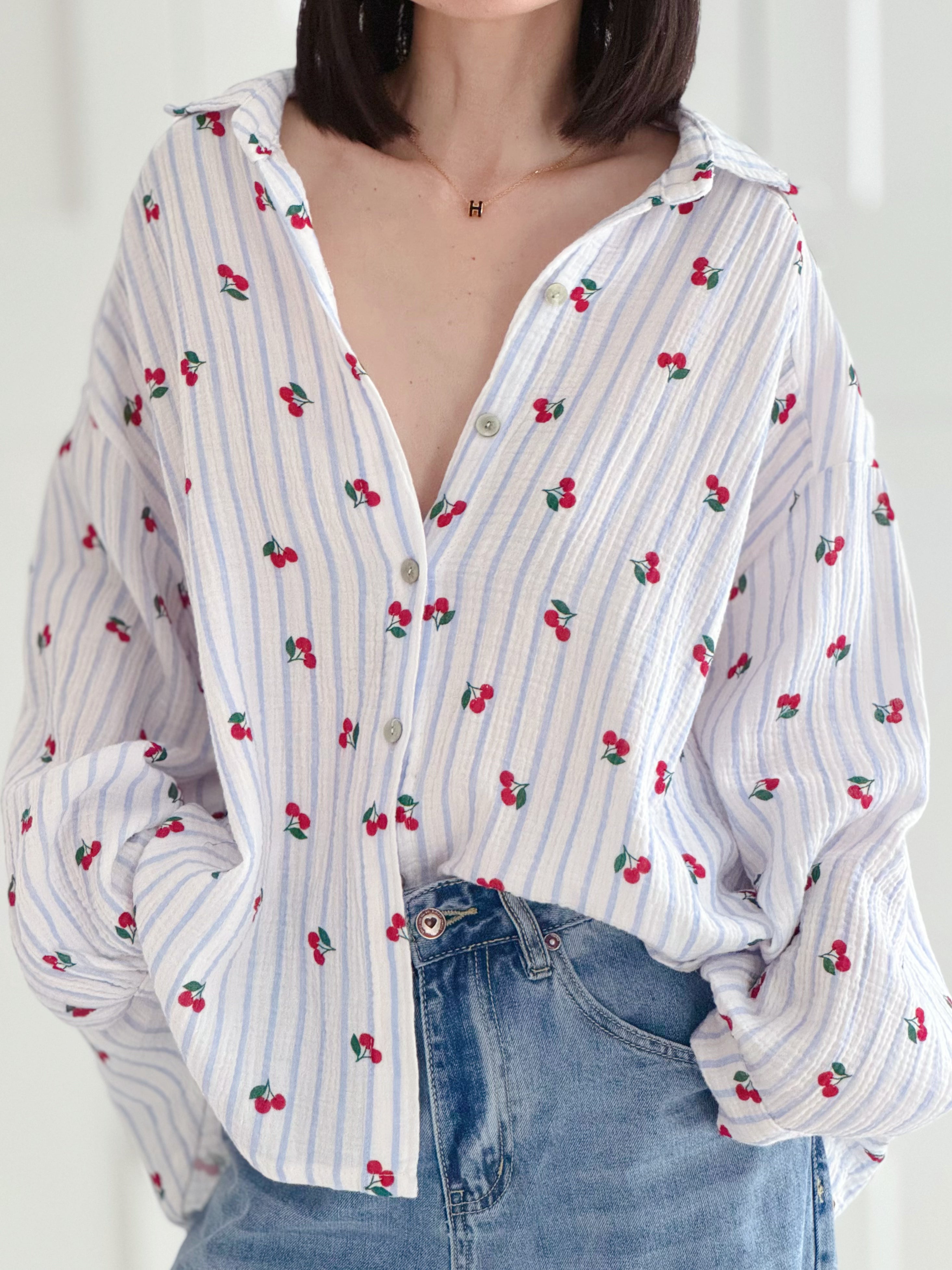 Musselin Bluse, Cherry, 4 Farben
