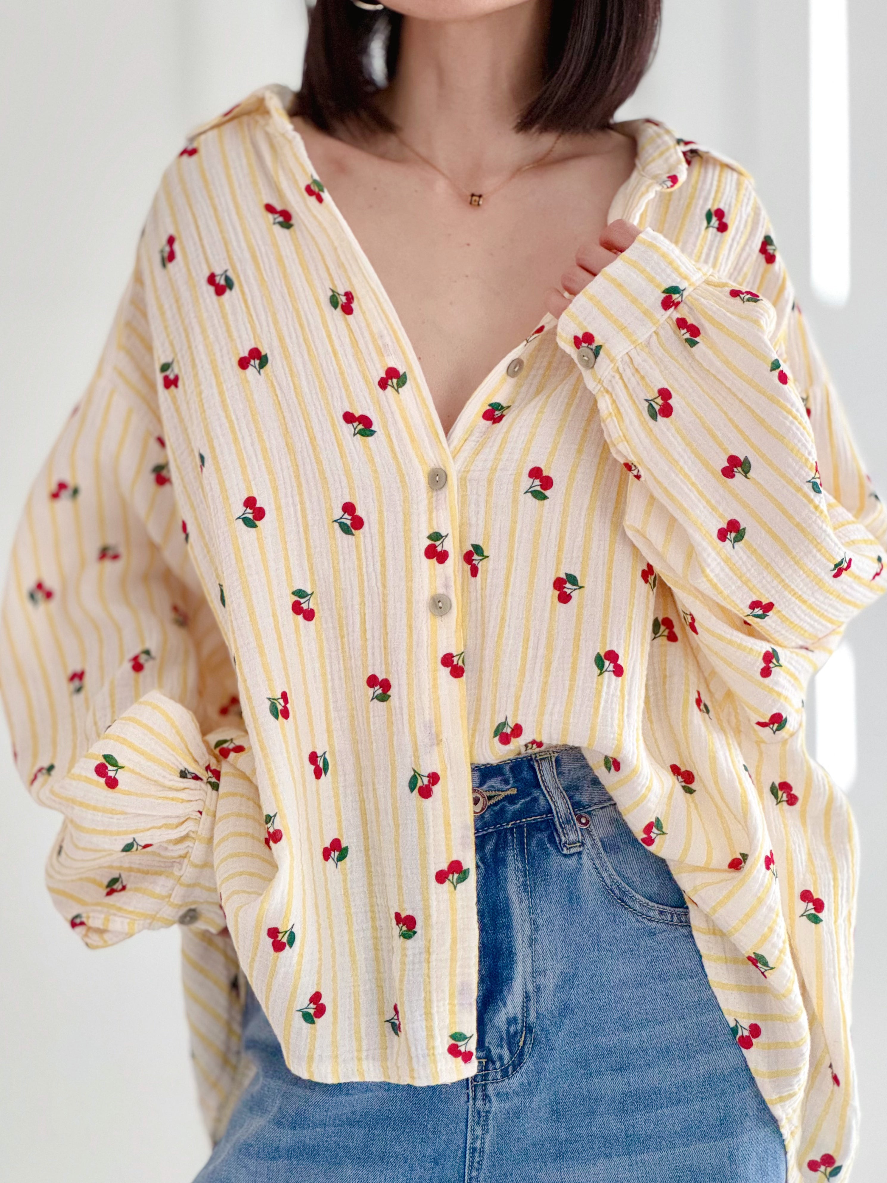 Musselin Bluse, Cherry, 4 Farben