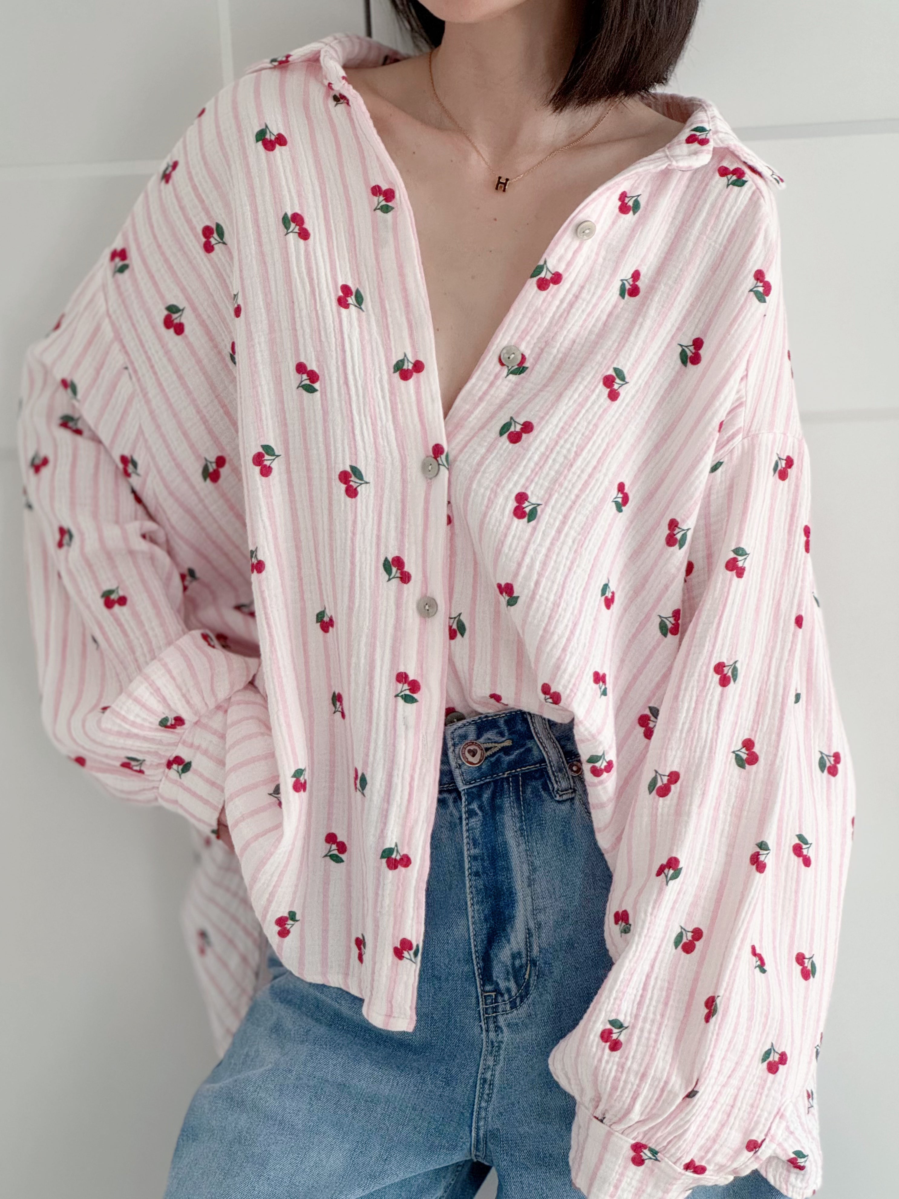 Musselin Bluse, Cherry, 4 Farben