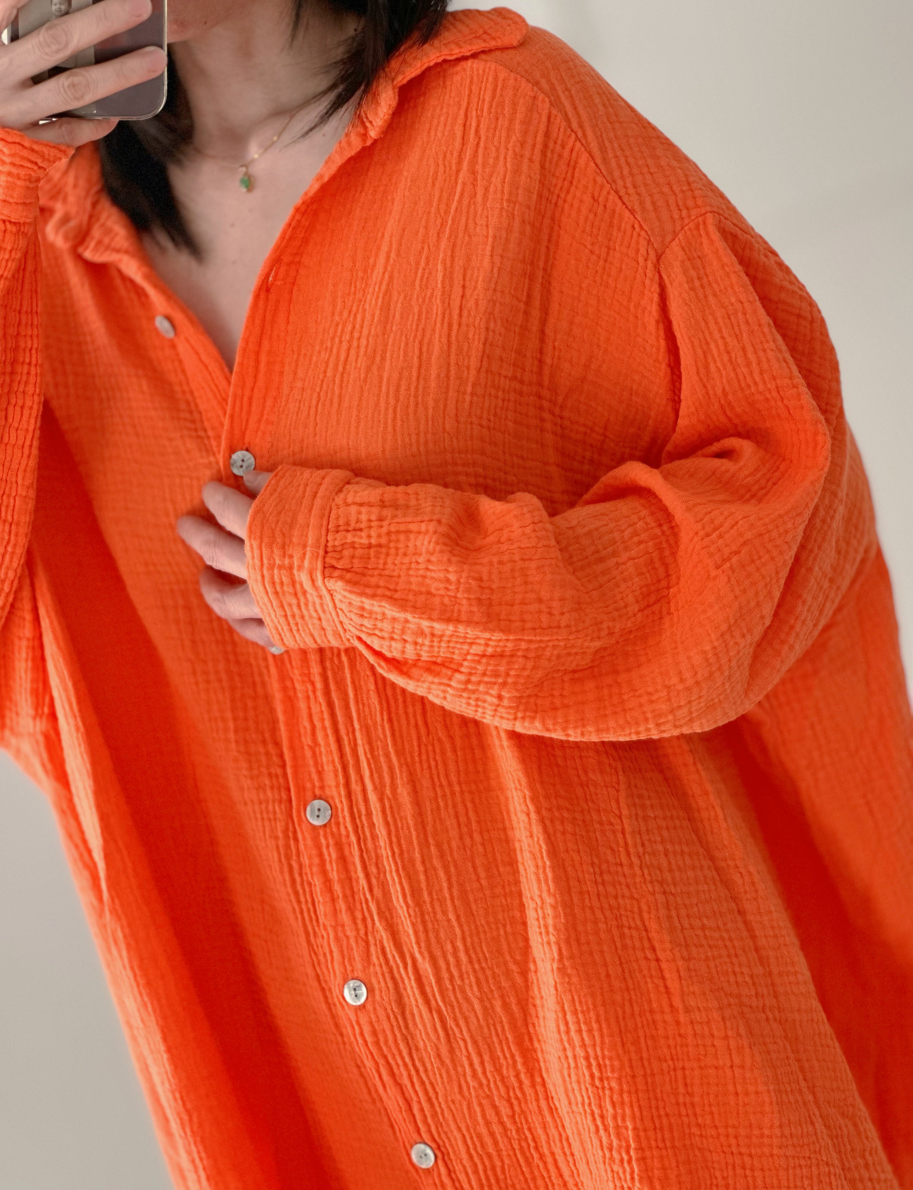 Musselin Bluse, long oversize, Orange
