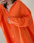 Musselin Bluse, long oversize, Orange