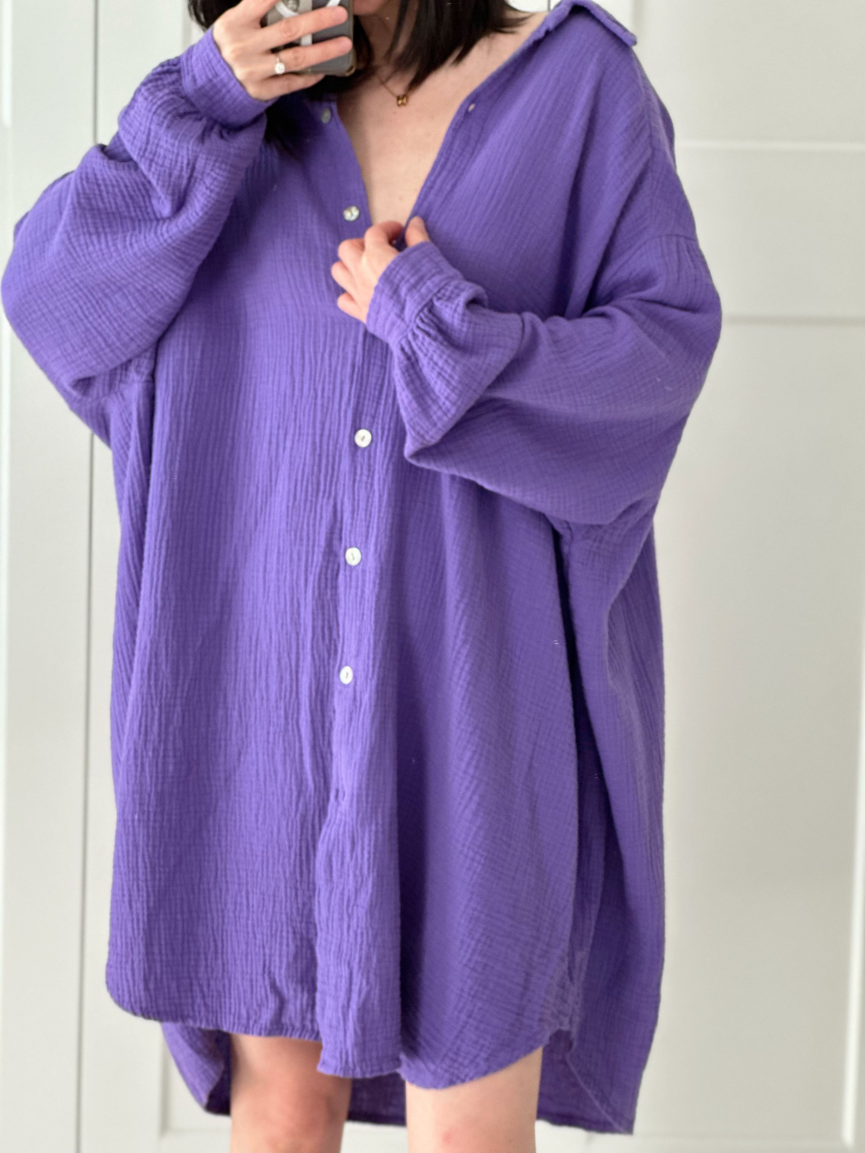 Musselin Bluse, Oversize, Lila