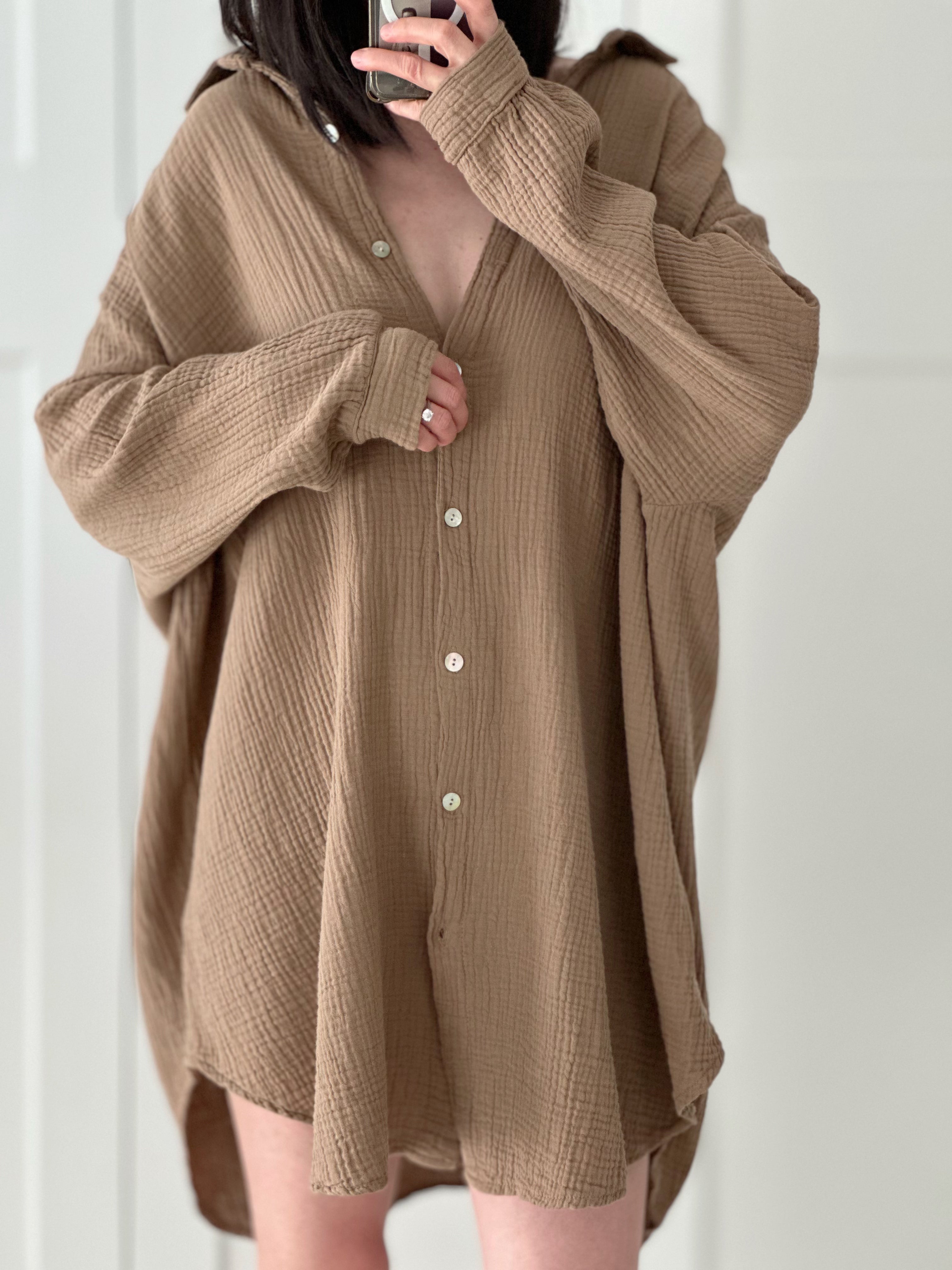 Musselin Bluse, Oversize, Camel