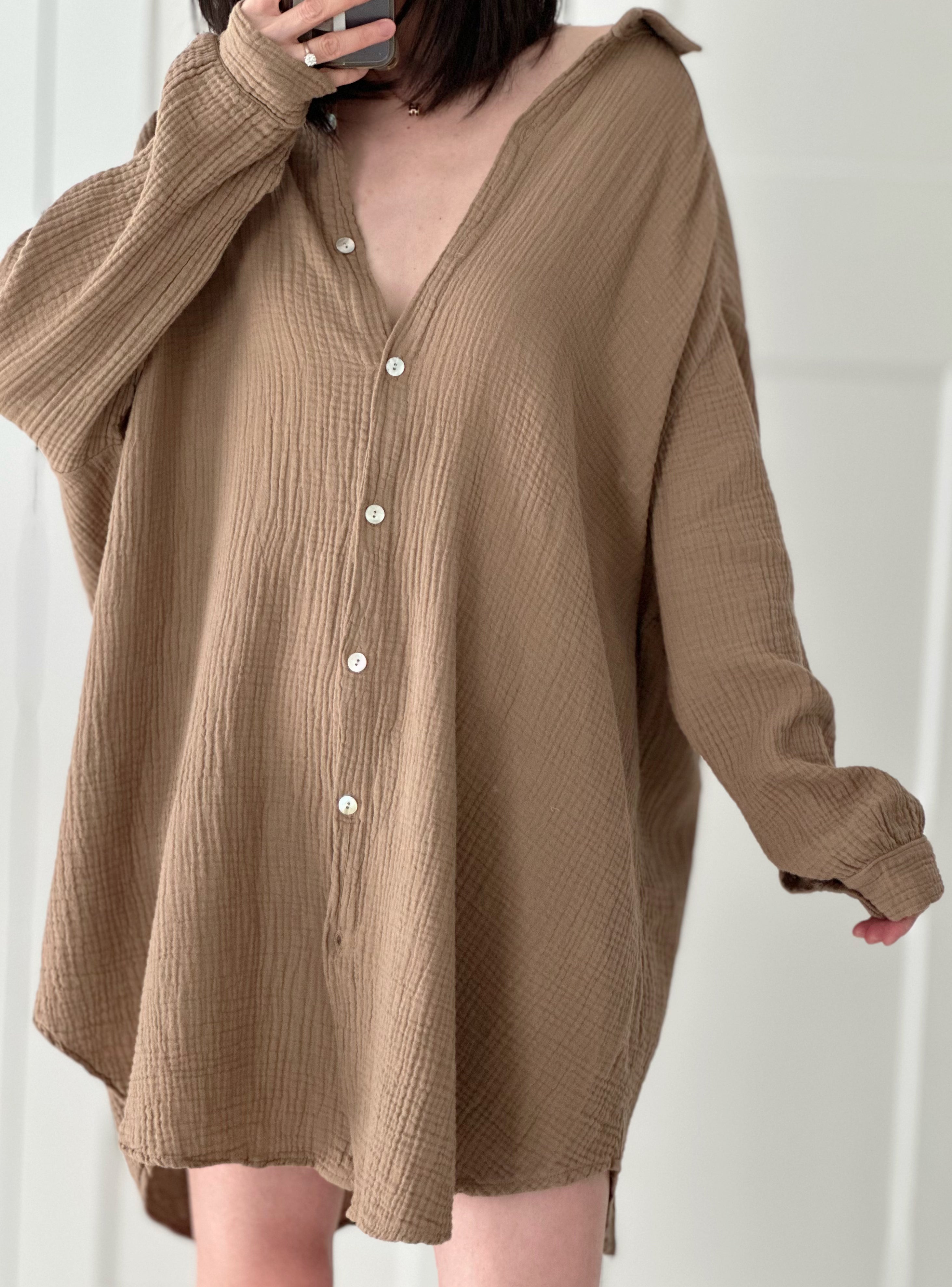 Musselin Bluse, Oversize, Camel