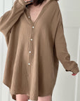 Musselin Bluse, Oversize, Camel