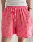 Musselin Shorts, pink Herzen, Neon