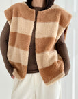 Teddyweste, Blockstreifen, Camel