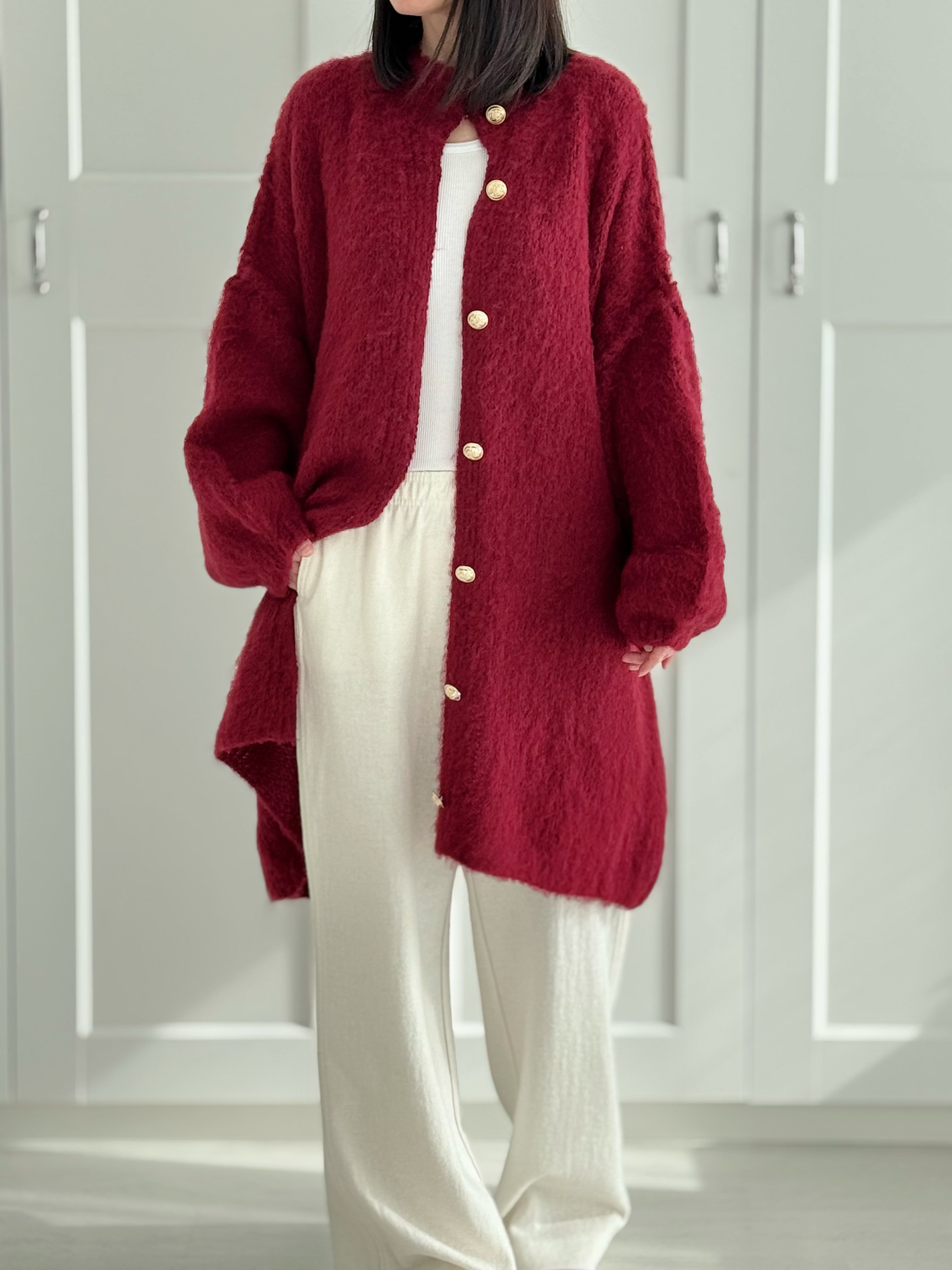 lange Strickjacke, Goldknöpfe , flauschi, 5 Farben