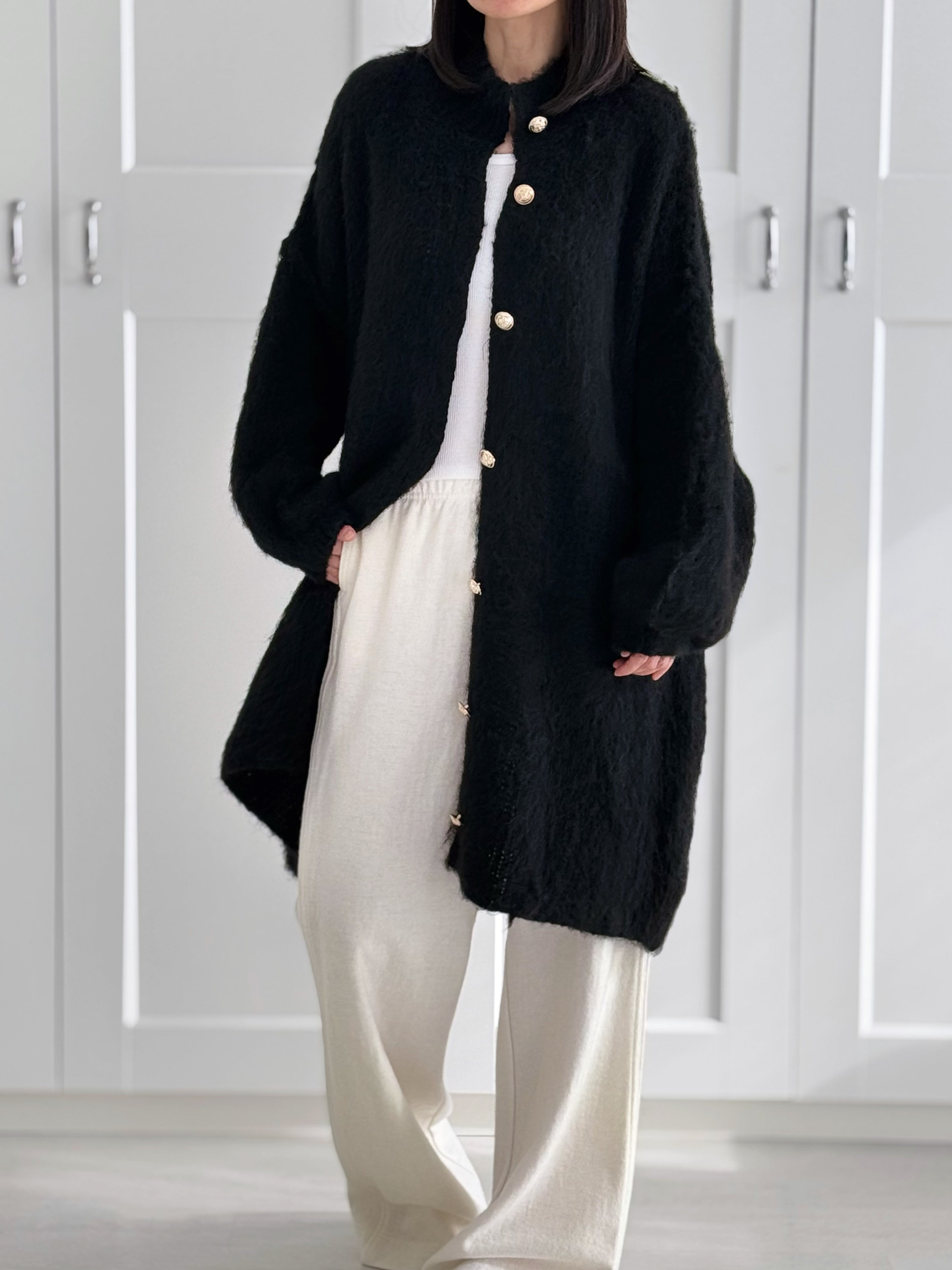 lange Strickjacke, Goldknöpfe , flauschi, 5 Farben