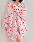 Musselin Bluse, Oversize, Herzen, 4 Farben