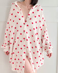 Musselin Bluse, Oversize, Herzen, 4 Farben